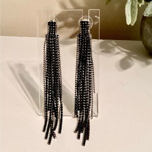 Dainty Black Beaded Tassel Drop Earrings - Women Jewelry